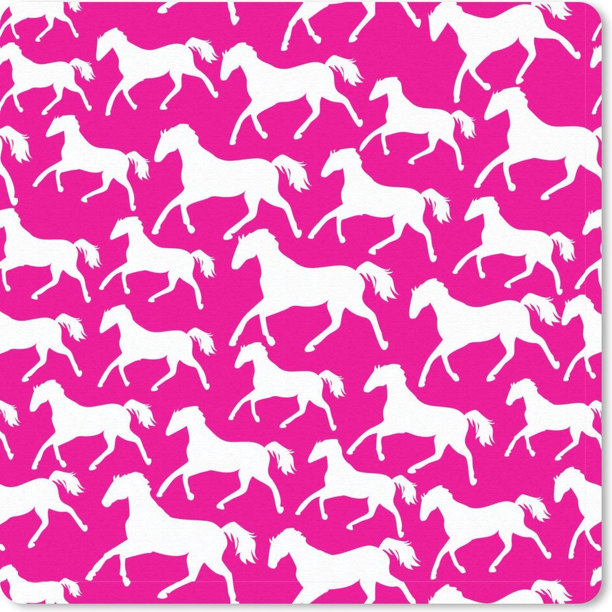 Muismat 20x20 cm - Mousepad Paarden - Roze - Wit - Meisjes - Kinderen - Meiden - Muismatten
