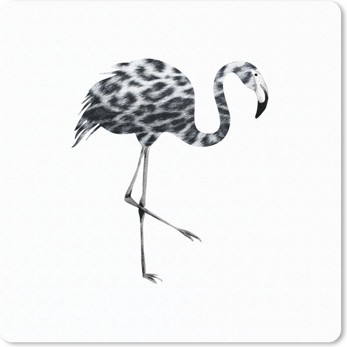 Muismat Klein - Flamingo - Vogel - Panterprint - Tekening - 20x20 cm