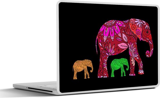 Sticker ordinateur portable - 17,3 pouces - Éléphants - Motifs - Fleurs - Plantes