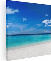 Artaza Canvas Schilderij Tropisch Strand Met Een Palmboom - 80x80 - Groot - Foto Op Canvas - Canvas Print