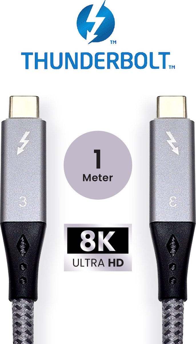 Thunderbolt 3 Kabel - USB-C naar USB-C 100W - 40Gbps- Gecertificeerd - 1 Meter bol.com