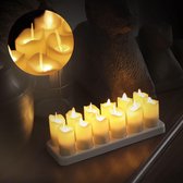 KENN Oplaadbare Kaarsen - 12 Stuks - Warm Wit - 16 Uur Lichttijd - Met Afstandsbediening - Veilig & Duurzaam - Bewegende Vlam - Uitstekende Kwaliteit