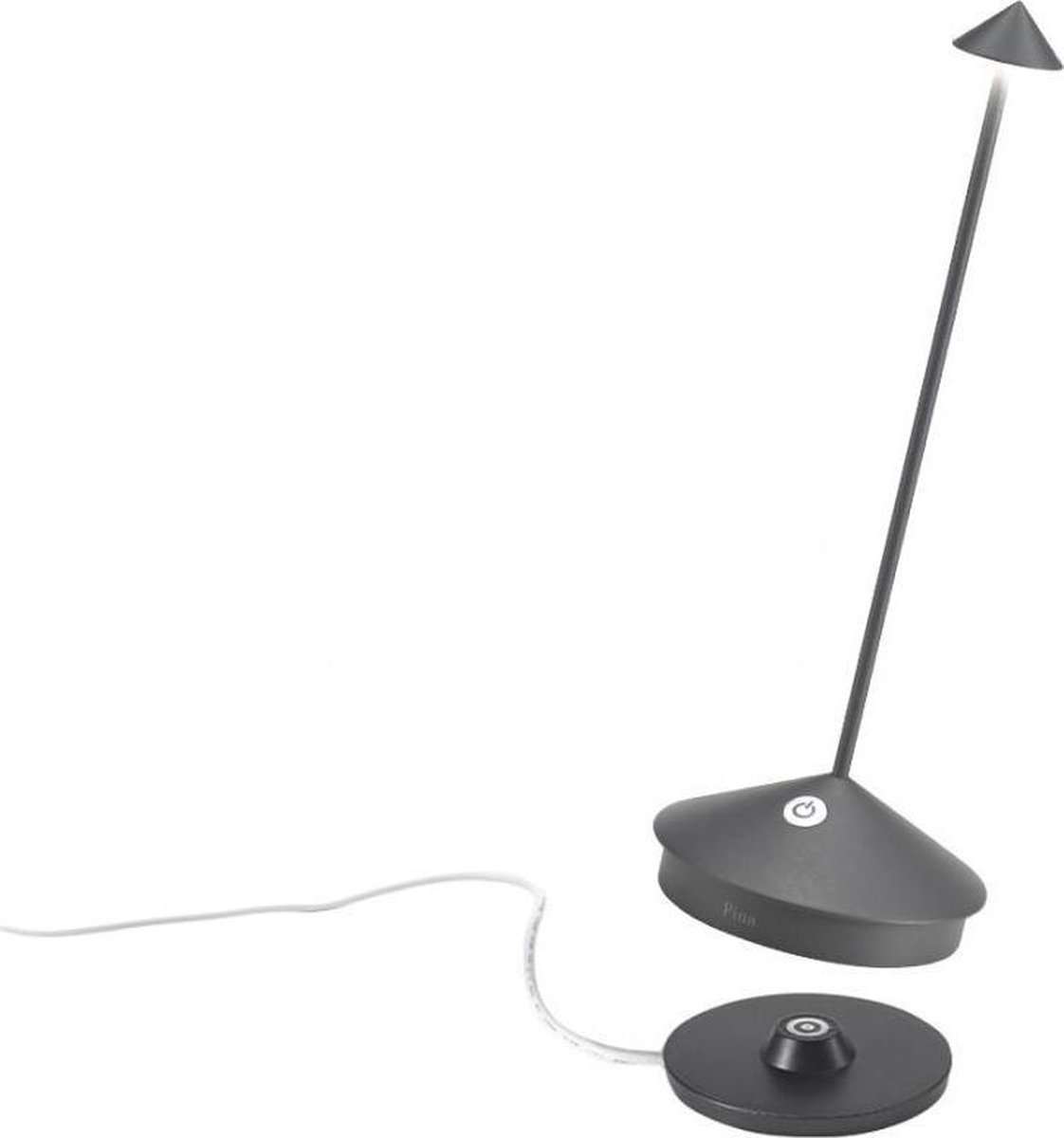 Zafferano - Pina - Donker Grijs - H29cm - Ledlamp - Bureaulamp – Tafellamp – Snoerloos – Verplaatsbaar – Duurzaam - Voor binnen en buiten – LED - Dimbaar - 2700K – IP54 Spat Waterdicht - USB oplaadbaar