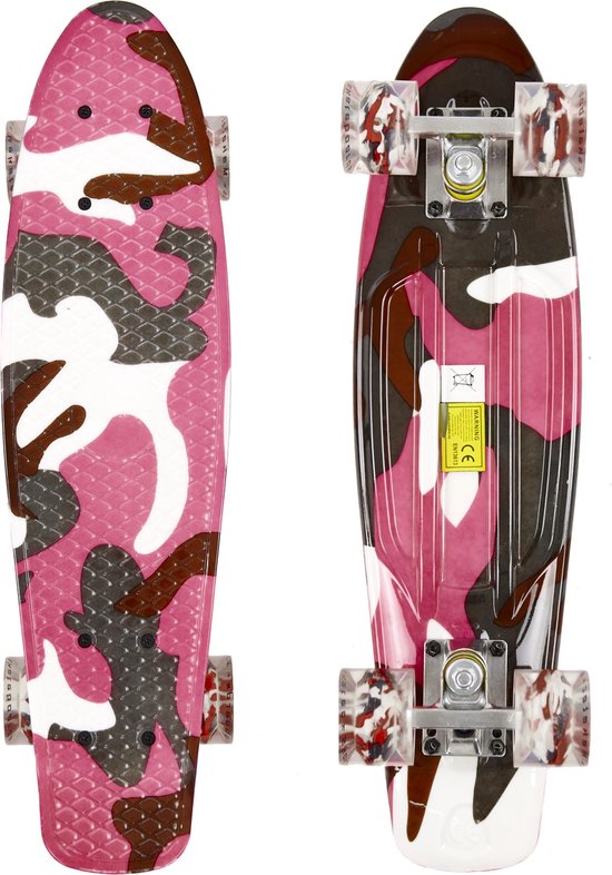Sajan - Skateboard - LED Wielen - Penny board - Camouflage Roze - 22.5 inch - 56cm - Diverse Kleuren