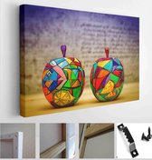 Two decorative apple, made of wood and painted by hand paints. Handmade. Modern single-piece art - Modern Art Canvas - Horizontal - 268700441 - 50*40 Horizontal