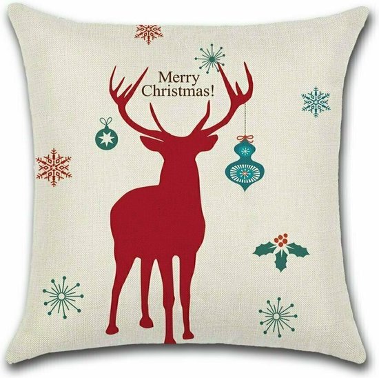 Kussenhoes Kerst - Rood Hert - Kussenhoes - Kerst - 45x45 cm - Sierkussen - Polyester