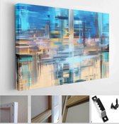 Hand drawn aqua colors abstract painting. Blue, turquoise and sand background made with rough brush strokes. Oil on canvas artwork - Modern Art Canvas - Horizontal - 1493146124 - 5