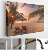 White sand, sea view with horizon, colorful twilight sky, calmness and relaxation. Inspirational beach resort hotel - Modern Art Canvas - Horizontal - 1936901977 - 115*75 Horizonta