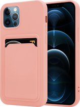 ShieldCase geschikt voor Apple iPhone 12 / 12 Pro siliconen hoesje met pasjeshouder - roze + glazen Screen Protector