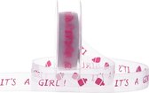 Lint in organza 'It's a Girl' 20m x 23mm | organzalint | verpakkingslint | geschenkverpakking | decoratie | versiering | hobby | knutsel | Babyshower