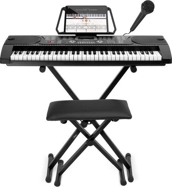 Keyboard Piano – Complete Set met Standaard, Pianokruk en Microfoon – 61 Toetsen - Keyboard voor kinderen en volwassenen - Áengus A289