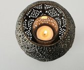 Windlichten - incl glas - 3 set - Metaal op voet - 41-36-31cm - Ø 12cm - Goud Antiek.