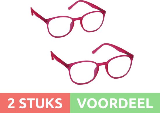 Computer bril - roze rond sterkte +1.0 - 2 stuks - blauw licht filter - blue blocker leesbril