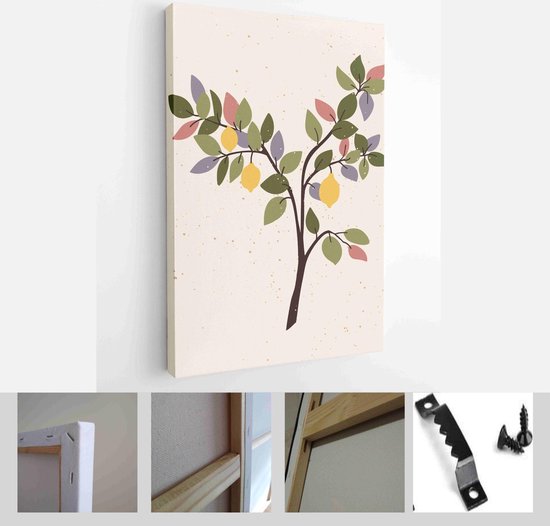 Collection of contemporary art posters in pastel colors. Abstract leaves and fruits, branches, lemons. Great design for social media, postcards, print - Modern Art Canvas - Vertical - 1853286379 - 80*60 Vertical