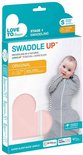 Doos van Love to Dream™ Swaddle Up™ Stage 1 Original inbakerdoek, maat S, 1.0 TOG, oudroze hartvorm, met baby op de voorkant.