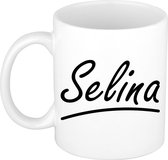 Selina naam cadeau mok / beker sierlijke letters - Cadeau collega/ moederdag/ verjaardag of persoonlijke voornaam mok werknemers