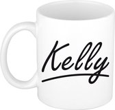 Kelly naam cadeau mok / beker sierlijke letters - Cadeau collega/ moederdag/ verjaardag of persoonlijke voornaam mok werknemers