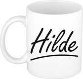 Hilde naam cadeau mok / beker sierlijke letters - Cadeau collega/ moederdag/ verjaardag of persoonlijke voornaam mok werknemers