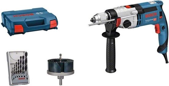 Bosch GSB 24-2 klopboormachine met extra handgreep, opbergkoffer, borenset en gatenzaag.