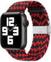 By Qubix Braided nylon bandje - Zwart - Rood - Geschikt voor Apple Watch 42mm - 44mm - 45mm - Ultra - 49mm - Compatible Apple watch bandje -