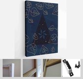 Abstract composition art with nude female silhouette and botanical leaves on dark blue background - Modern Art Canvas - Vertical - 1979802803 - 80*60 Vertical