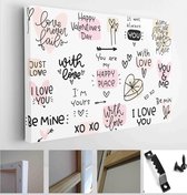 Valentines day love quotes and vector clipart set with candy box, heart balloons, arrows graphic - Modern Art Canvas - Horizontal - 1859482204 - 80*60 Horizontal