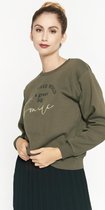 LOLALIZA Sweater met tekst - Khaki - Maat XXL