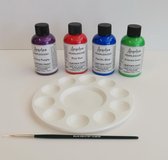 Leerverf - Set 108 Metallic voor leer verven – 5 kleuren inclusief rond mengpalet en RUAN creatief penseel 118ml