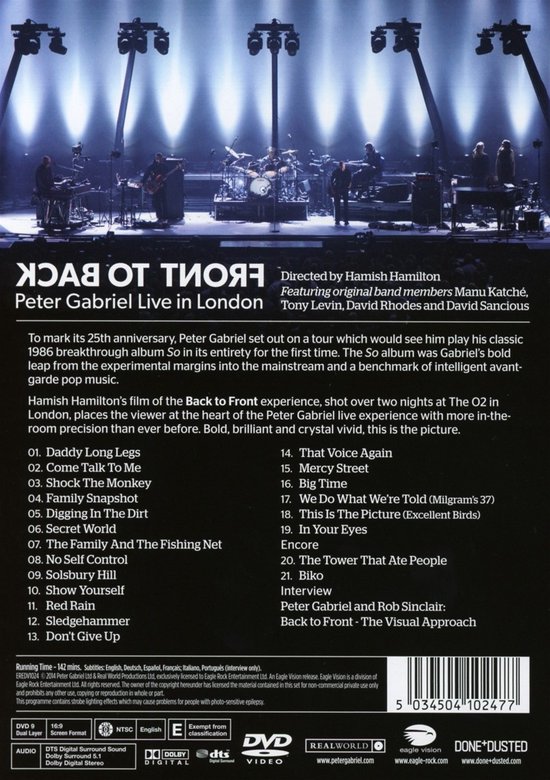 Peter Gabriel - Back to Front - Live In London (DVD), Peter Gabriel |  Muziek | bol.com