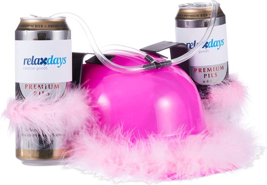 bierhelm felroze - voor 2 blikjes - vrijgezellenfeest vrouw - roze veren