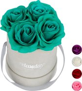 Relaxdays flowerbox - rozenbox - rozen in box - 4 kunstbloemen - bloemenboeket - decoratie - turkoois