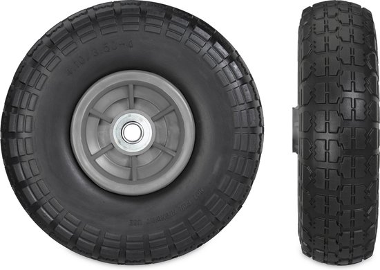 Roue de diable relaxdays - anti-crevaison - 4.1/3.5-4 - pneu en caoutchouc - roue de secours - 2 pièces Zwart gris