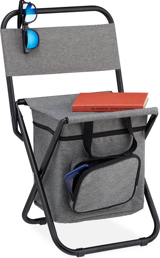 Relaxdays campingkruk met leuning - inklapbaar krukje - kampeerkruk - campingstoel compact