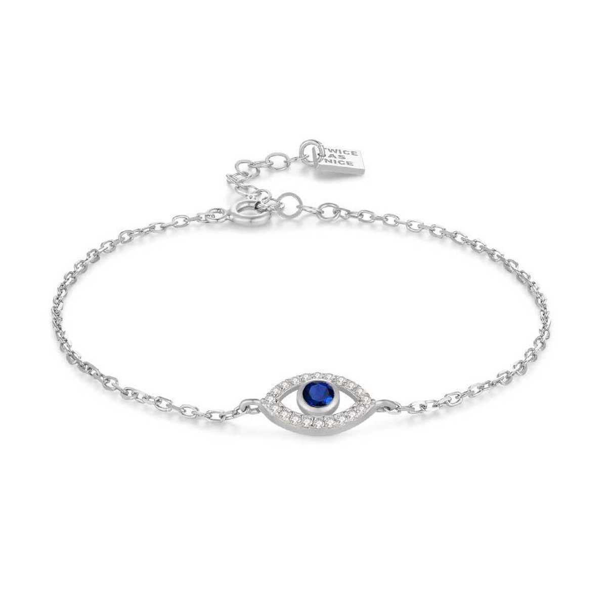 Twice As Nice Armband in zilver, open oogje met witte en blauw zirkonia 16cm+3cm
