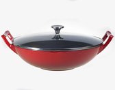 laviro wokpan inductie gietijzer rood 36 cm met gratis glasdeksel