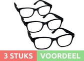 Computer bril - zwart rechthoekig sterkte +3.0 - 3 stuks - blauw licht filter - blue blocker leesbril