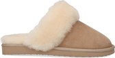 Manfield - Dames - Beige pantoffels met wollen voering - Maat 36