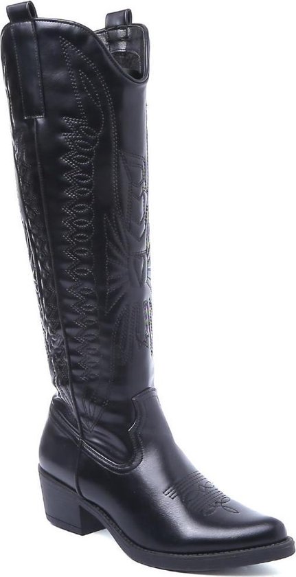 WELOVESHOES® Bottes de cow-boy -boy à talon pour femmes - Similicuir - Zwart - Taille 40