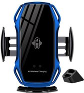 Chargeur/support de téléphone de voiture sans fil Pro-Care Excellent Quality™ avec capteur infrarouge Smart (chargeur rapide 10 W) - Chargeur de téléphone sans fil - Support de téléphone - Détection tactile ouverte et fermée - Blauw- Zwart/ Aluminium