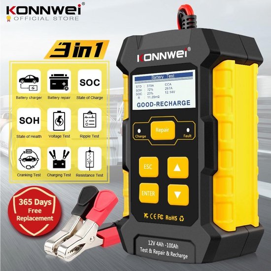 Konnwei KW510 entièrement automatique 12V testeur de batterie de voiture  réparation... | bol.com