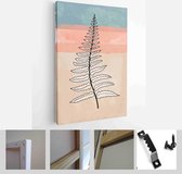 Minimalistic Watercolor Painting Artwork. Earth Tone Boho Foliage Line Art Drawing with Abstract Shape - Modern Art Canvas - Vertical - 1937931187 - 40-30 Vertical