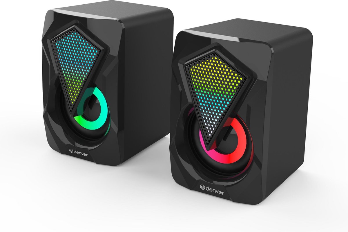 DENVER GAS-500 - Speakers voor PC - 2.0 stereo - Gaming speakers - RGB licht functie - Zwart