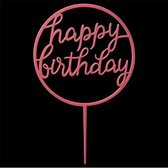 Cake- Taart Topper Happy Birthday rond fuchsia