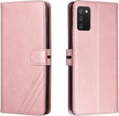 Voor Samsung Galaxy A03s Stiksels Stijl 2-Kleur Koe Textuur Horizontale Flip PU Lederen Case met Houder & Kaartsleuf & Lanyard (Rose Goud)