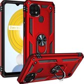 Voor OPPO Realme C21 schokbestendige TPU + pc-beschermhoes met 360 graden roterende houder (rood)