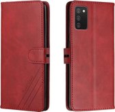 Voor Samsung Galaxy A03s Stiksels Stijl 2-Kleur Koe Textuur Horizontale Flip PU Lederen Case met Houder & Kaartsleuf & Lanyard (Rood)