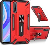 Voor Huawei Y8p War-god Armor TPU + PC Schokbestendige magnetische beschermhoes met opvouwbare houder (rood)