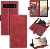 Voor Google Pixel 6 Dual-side magnetische gesp horizontale flip lederen hoes met houder en kaartsleuven en portemonnee (rood)