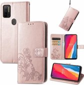 Voor Ulefone Note 11 Plus Vierbladige sluiting Reliëfgesp Mobiele telefoonbescherming Lederen tas met lanyard & kaartsleuf & portemonnee & beugelfunctie (roségoud)