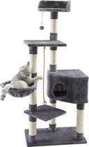 Grote Krabpaal voor Katten - Kattenboom - Speelhuis Voor Katten - Klimboom van Hout en Sisal Touw - Met Kattenspeelgoed/Kattenmand - 4 verdiepingen - Grijs 138cm